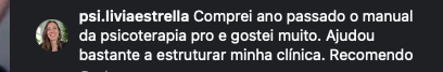 Depoimento de psi.liviaestrella sobre o Manual da Psicoterapia Pro